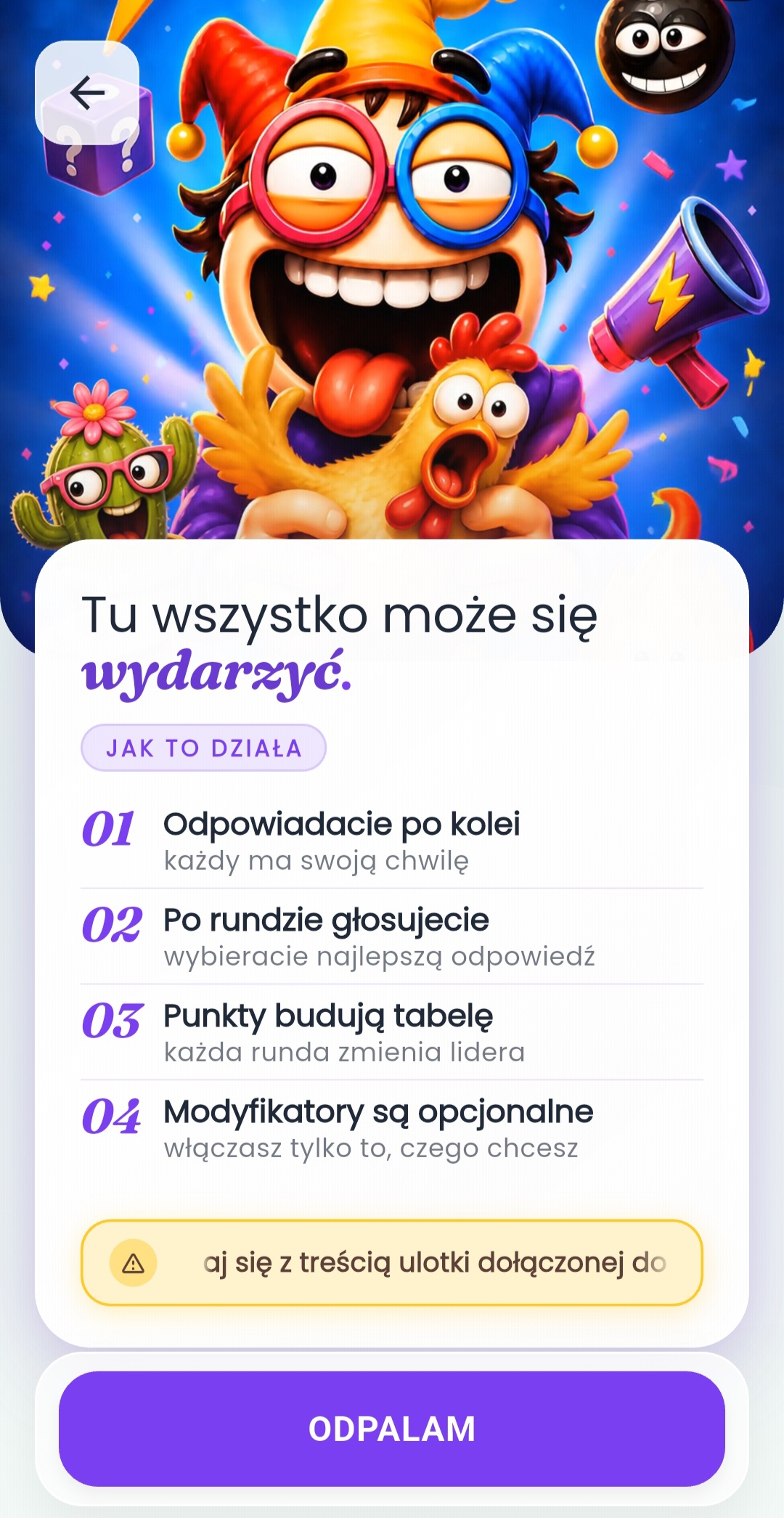 Ekran zasad trybu Karty Wariata
