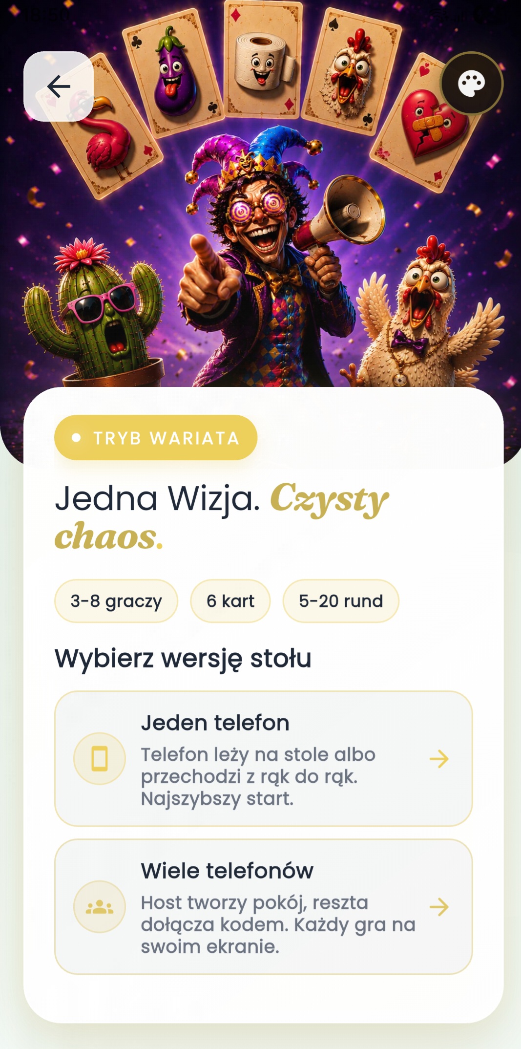 Ekran zasad trybu Karty Wariata