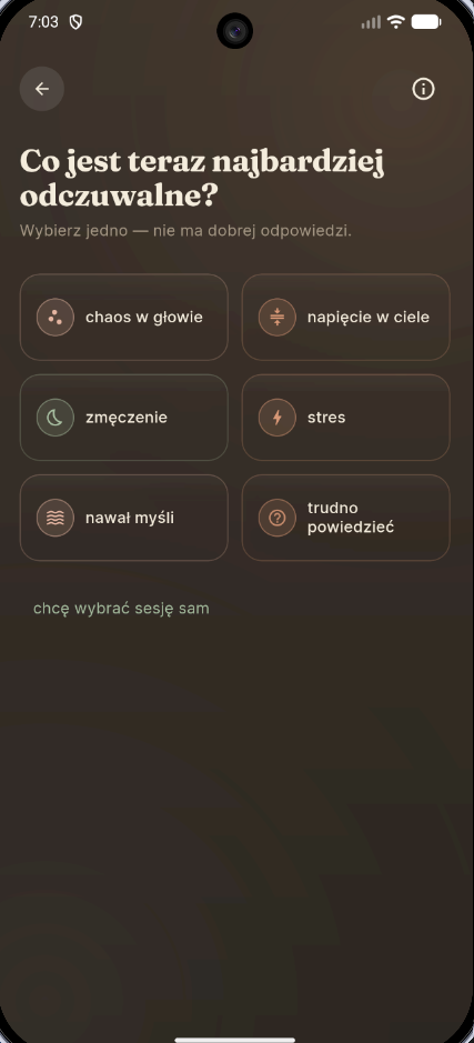 Ekran prowadzonego ćwiczenia oddechowego w trybie Obudź się